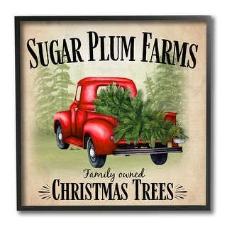 Stupell Holiday Red Truck Sugar Plum Farms Sign Framed Wall Art, 12 x 12 - Multi-Color