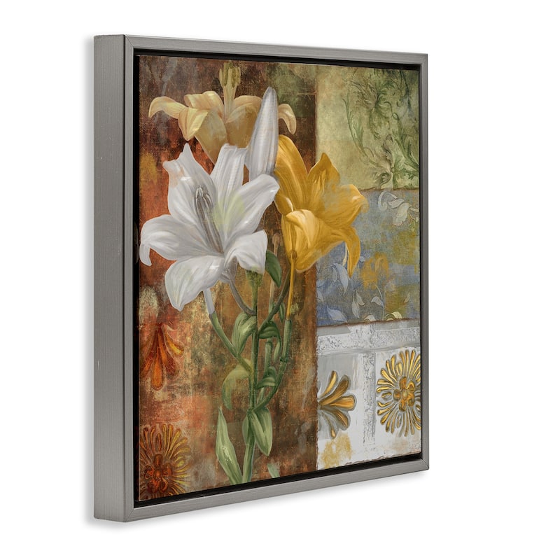 Stupell Blooming Lilies on Tile Pattern Framed Floater Canvas Wall Art Design By Sasha