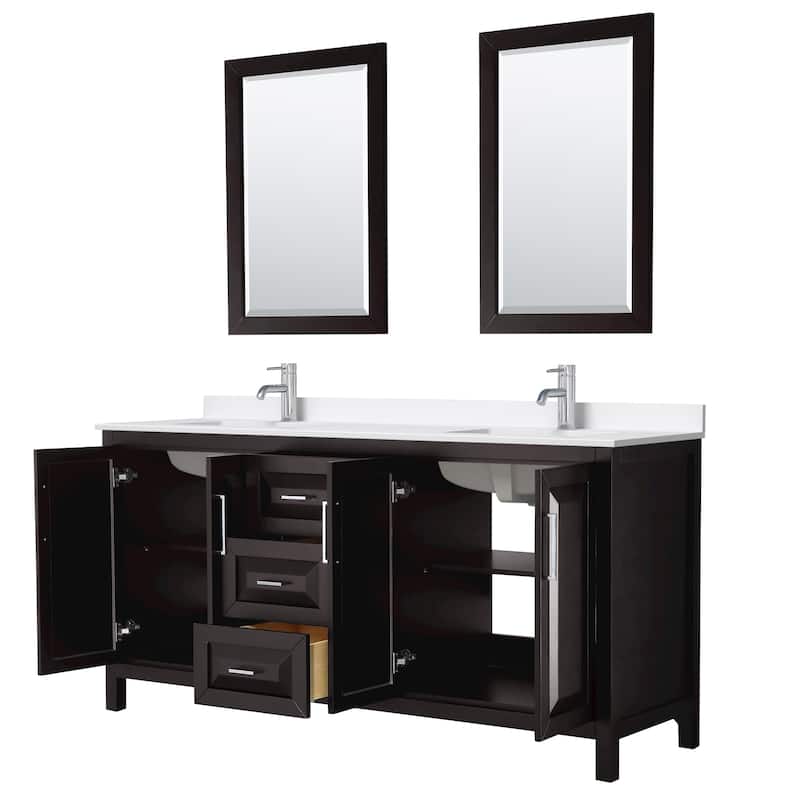 Daria 72-inch Double Vanity, Single Hole Quartz Top, 24-inch Mirrors
