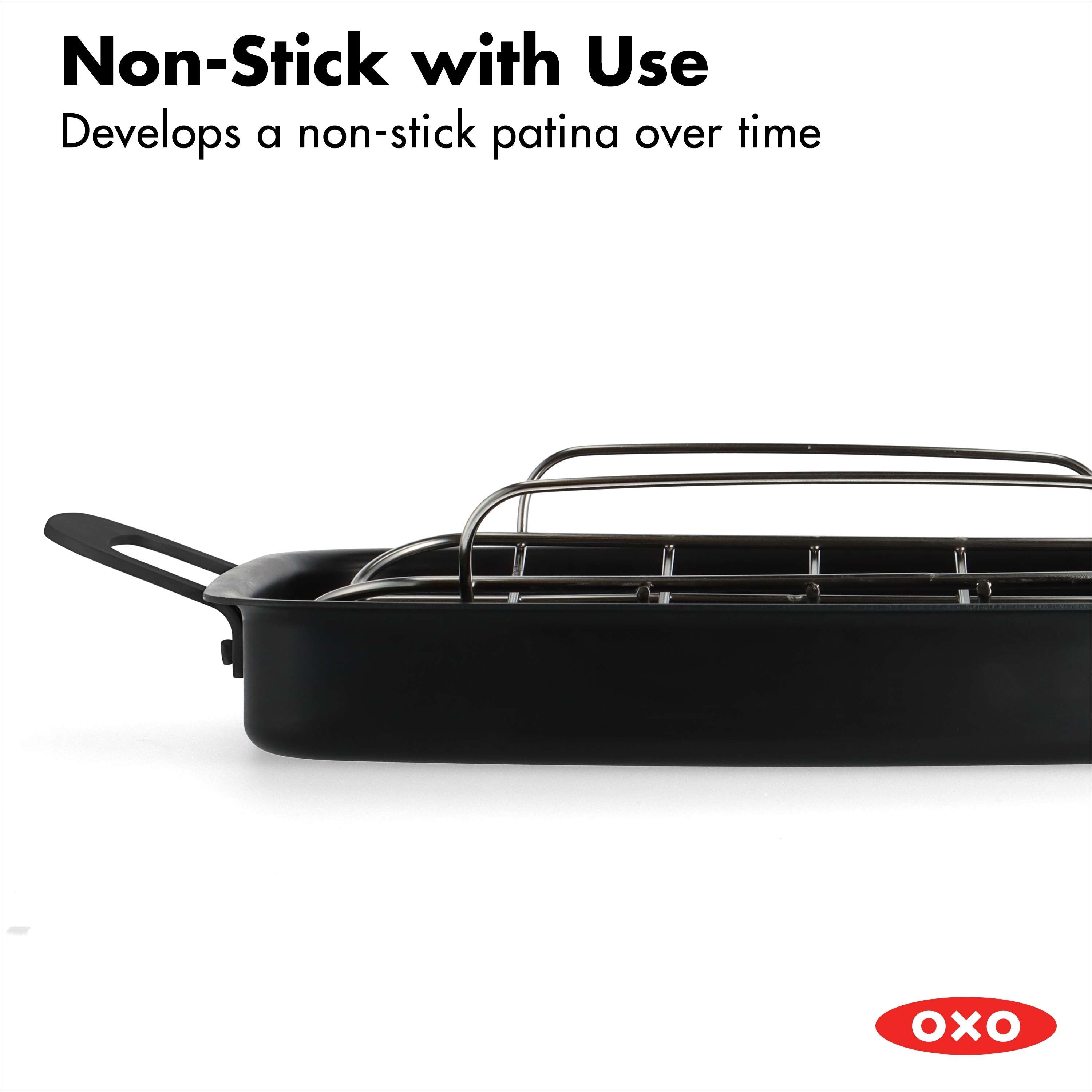 OXO Black Steel Open Roaster with U rack Bed