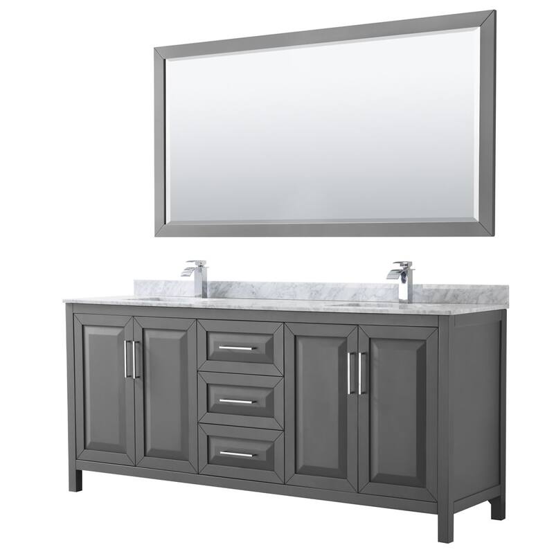 Wyndham Collection Daria 80" Free Standing Double Vanity Set with MDF - Dark Gray / White Carrara Marble Top / Polished - Steel Finish