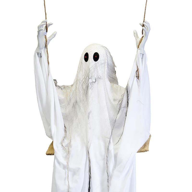 72" Lifesize Hanging Halloween Animated Shaking Ghost on Swing