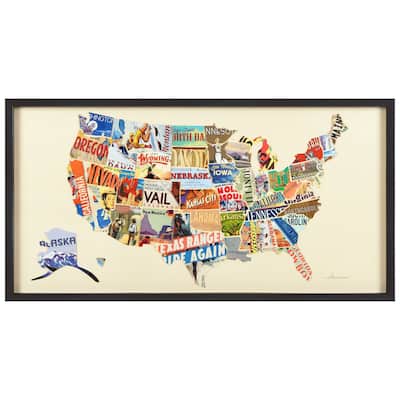 Empire Art "Across America" Alex Zeng's dimensional collage, under glass & a black shadow box frame