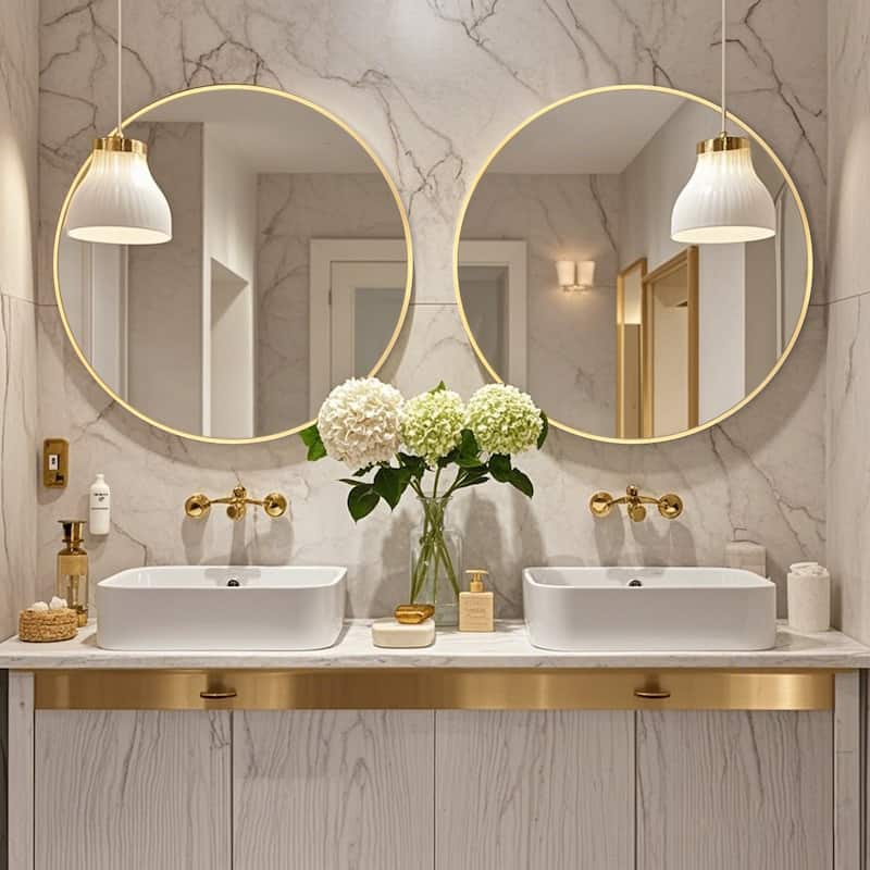 Round Wall Mirror Bathroom Vanity Mirror - 35.95X35.95 - Brushed Gold 2sets