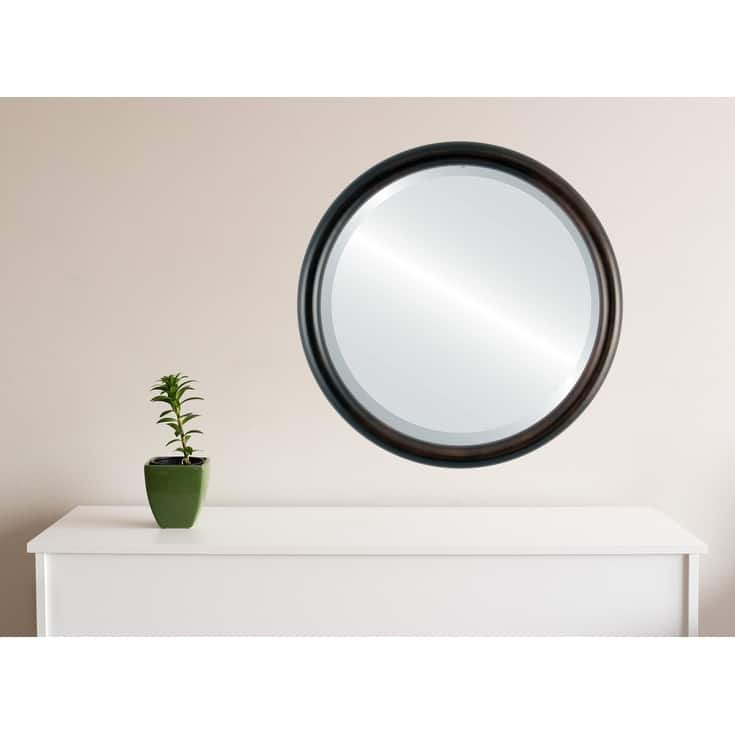 Pasadena Framed Round Mirror in Rubbed Bronze - Antique Bronze