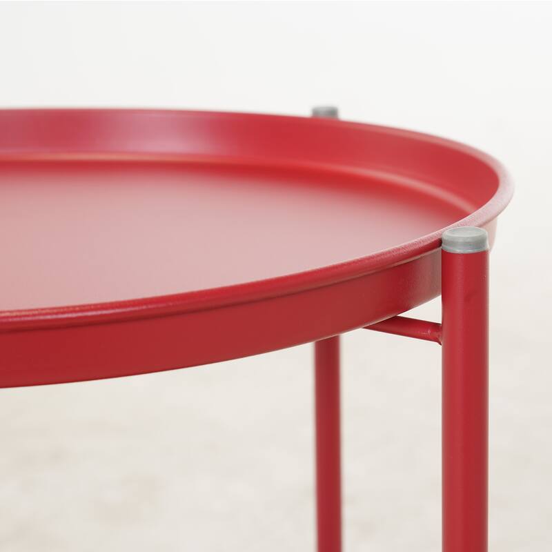 Clihome 2-Tier Metal Patio Side Table, Weather Resistant Outdoor Round End Table