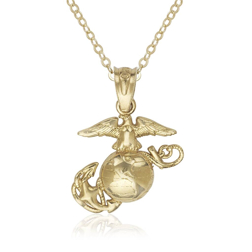 Curata 14k Yellow Gold 18" Small Polished Marine Corps Emblem Pendant Necklace