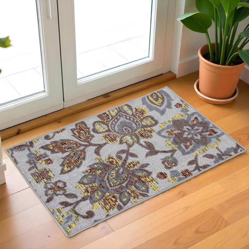 Superior Traditional Non-Slip Classic Floral Indoor Area Rug - 2' x 3' - Lilac / Grey