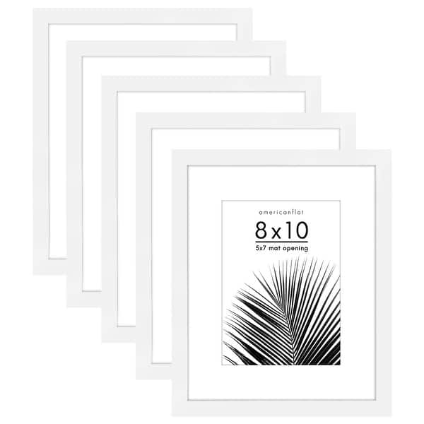Americanflat 5 Pack of Picture Frames with Mat - Plexiglass Cover - 8" x 10" - White