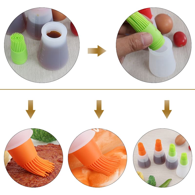 2 Pcs Household Flexible Oil Bottle Brush Heat Resistant Non-stick - Orange and Green - 2" x 4.5"(D*L)