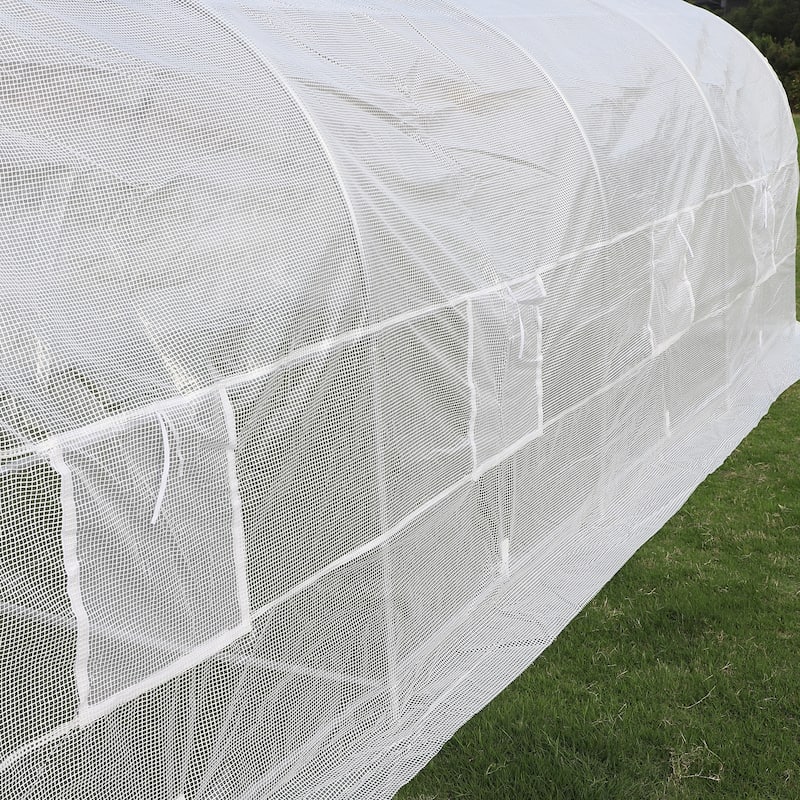 Outsunny 20’ x 10’ x 7’ High Tunnel Walk-In Garden Greenhouse Kit with Plastic Cover & Roll-up Entrance - White
