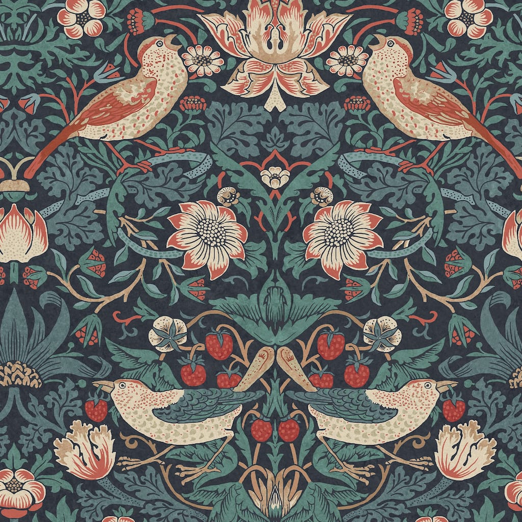 William Morris Strawberry Thief Deep Blue Wallpaper