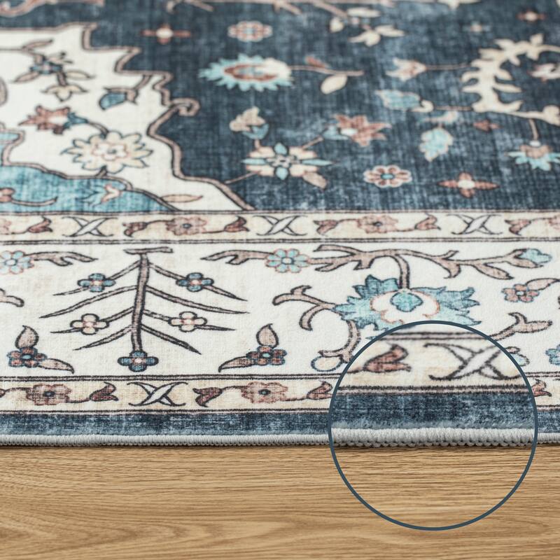 Glitzhome Machine Washable Boho Floral Medallion Area Rugs 5' x 8'