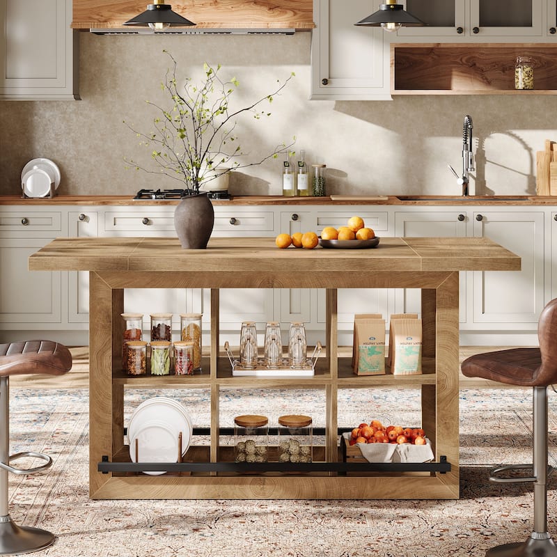 Kitchen Island with 6 Cubbies, Counter Height Kitchen Island Table