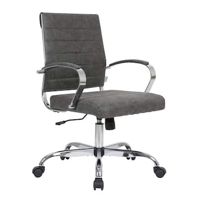 Mid-Century Style Faux Leather Office Chair with Adjustable Height, Tilt Lock, Swivel Seat and Five-Point Base