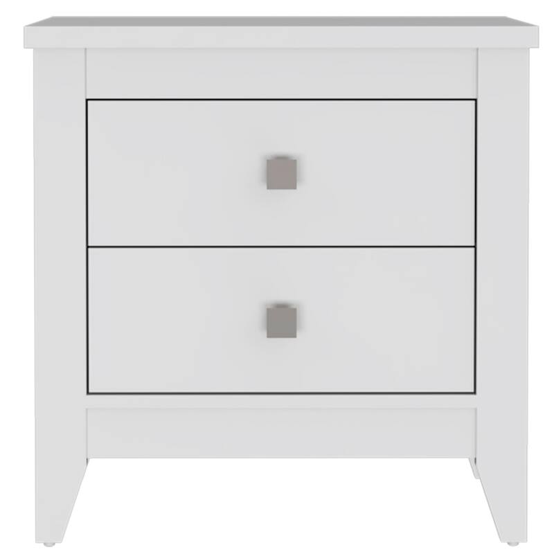 Two Shelves Nightstand with Four Legs, White Finish