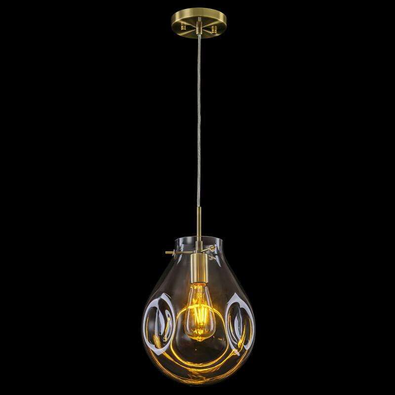 1-Light Unique Antique Bronze Teardrop Design Adjustable Pendant Light with Hand-Blown Blue Glass for Kitchen Island