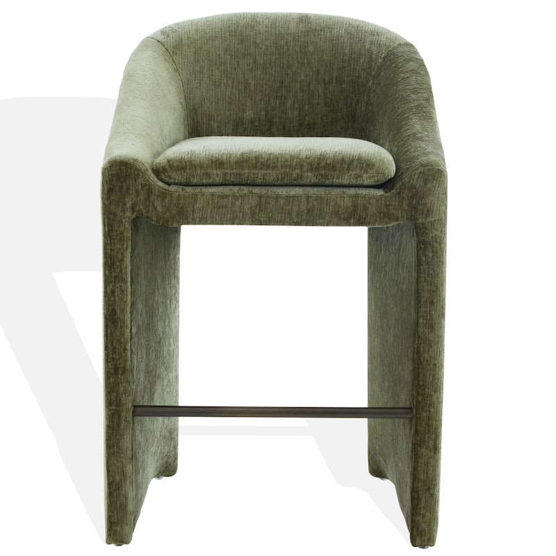 SAFAVIEH Couture Kagan Chenille 31-inch Barstool - 26"W x 24"D x 39"H - Olive Green