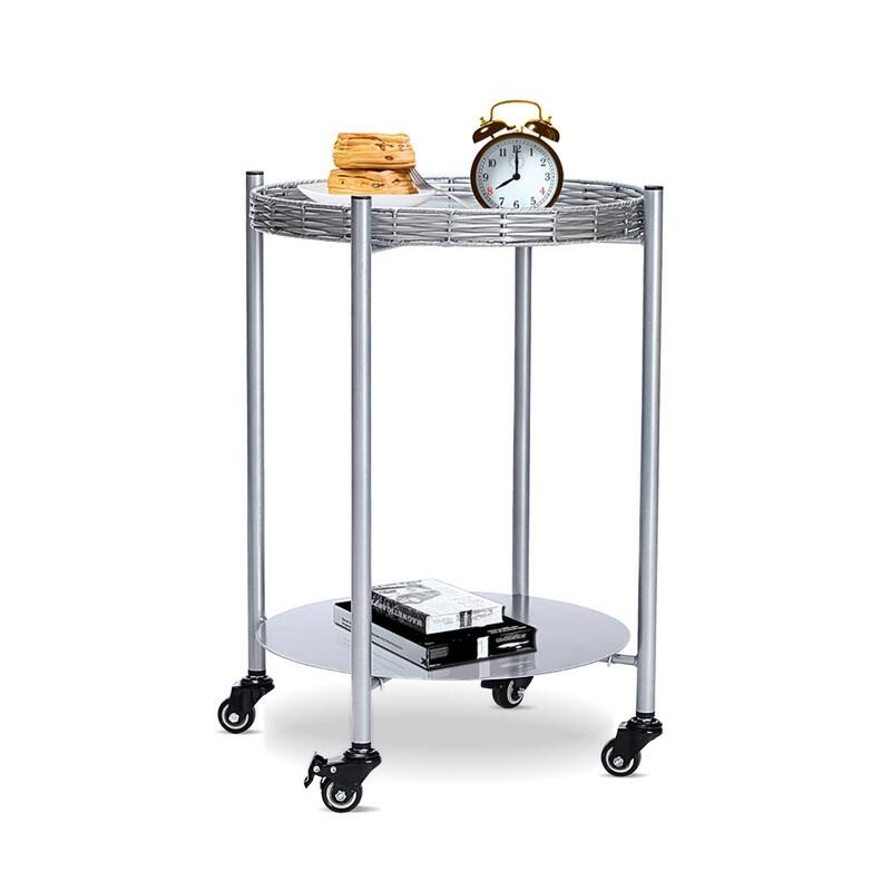 Silver Gray Rolling Coffee Table - 2-Tier Mobile Side Table with Wheels for Living Room, Bedroom & Small Spaces