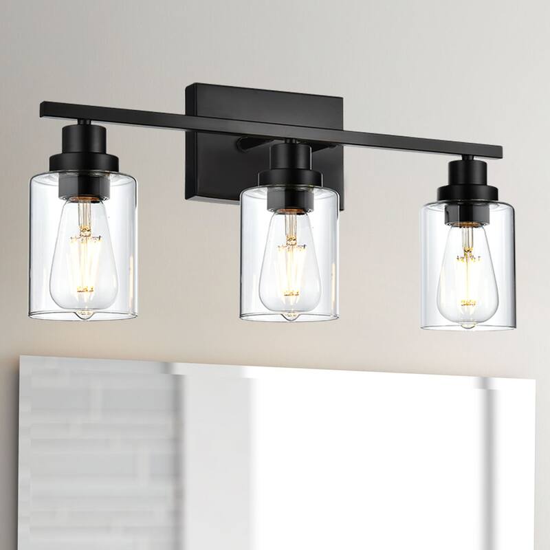 2-Light Modern Vanity Light, Bathroom Mirror Light with Clear Glass Shade - Black