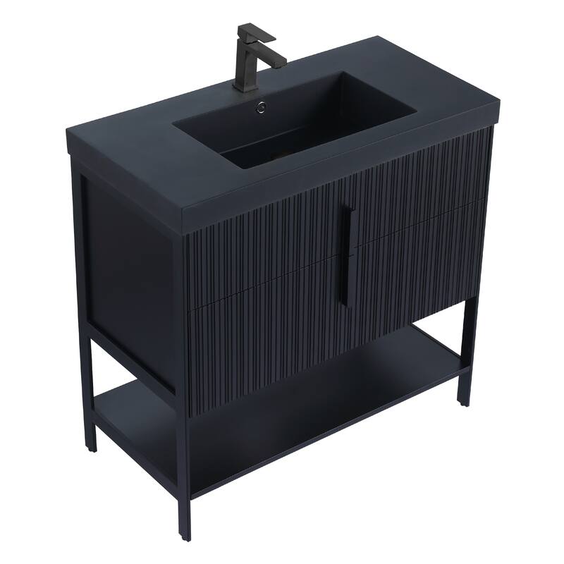 Fine Fixtures Serenity Modern Bathroom Vanity with Black Gel Acrylic Top