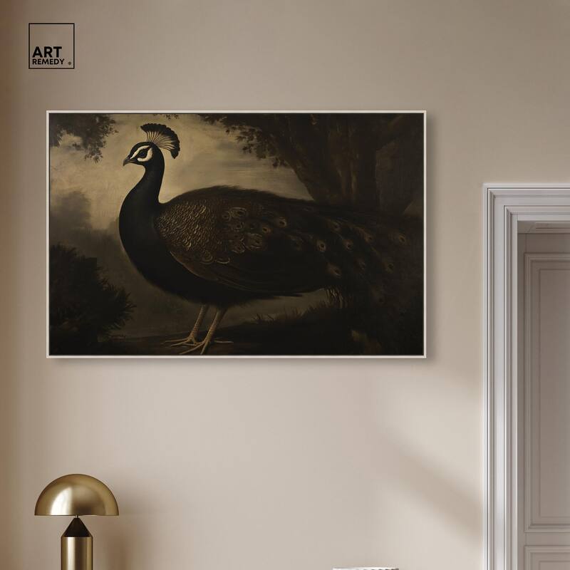 Peacock in Monotone Canvas by Art Remedy