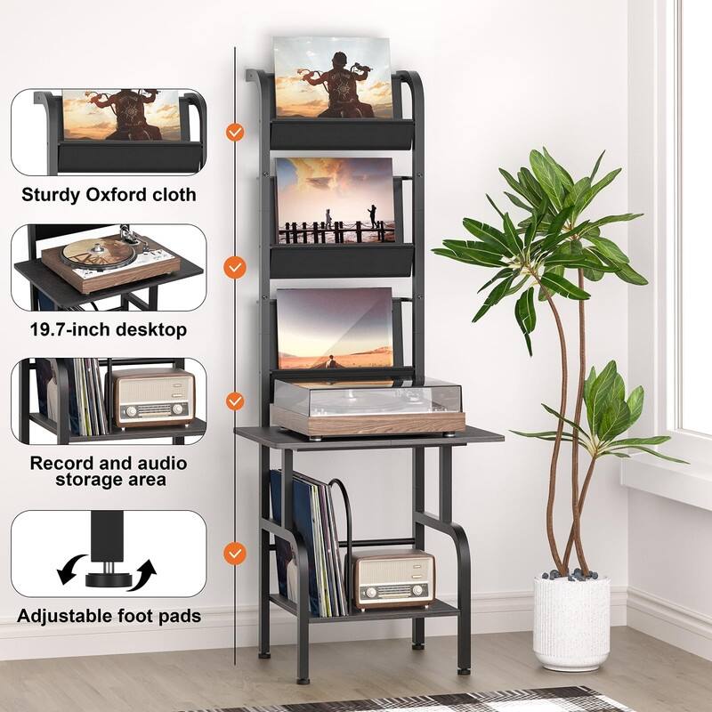 Tall Record Player Stand with Vinyl Storage - 19.7 x 15.35 x 56.7 inches