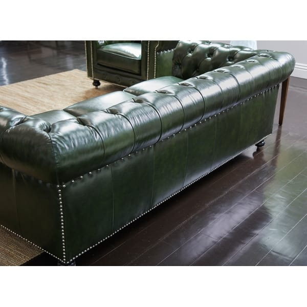 Shop Abbyson Virginia Green Waxed Leather Chesterfield Sofa