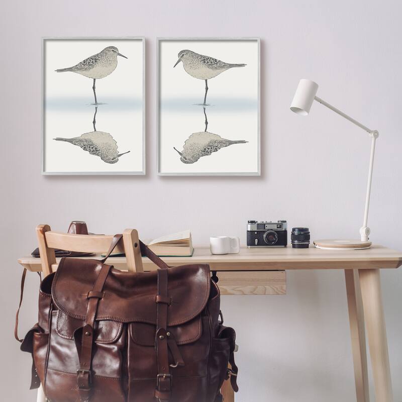 Stupell Tranquil Sandpiper Reflection Nautical Bird Beach Shore 2 Piece Framed Wall Art, Design by Ziwei Li