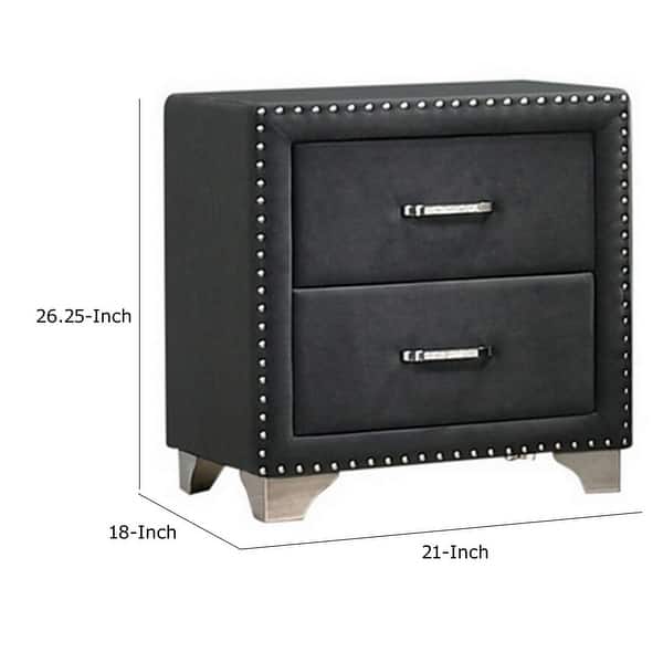 Gray/Chrome 2 Drawer 21 in. W Nightstand with Soft Velvet Upholstery ...