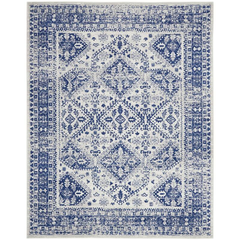 Nourison Whimsicle Boho Floral Geometric Ivory Navy Area Rug