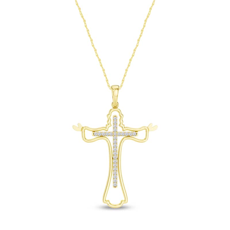 1/10ct TDW Diamond Cross Pendant Necklace in 10K Gold for Women - Yellow - Yellow
