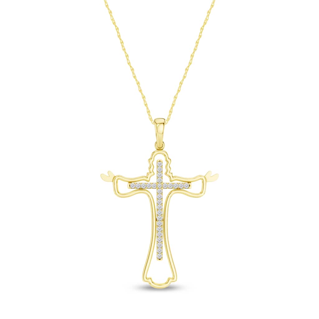 1/10ct TDW Diamond Cross Pendant Necklace in 10K Gold for Women