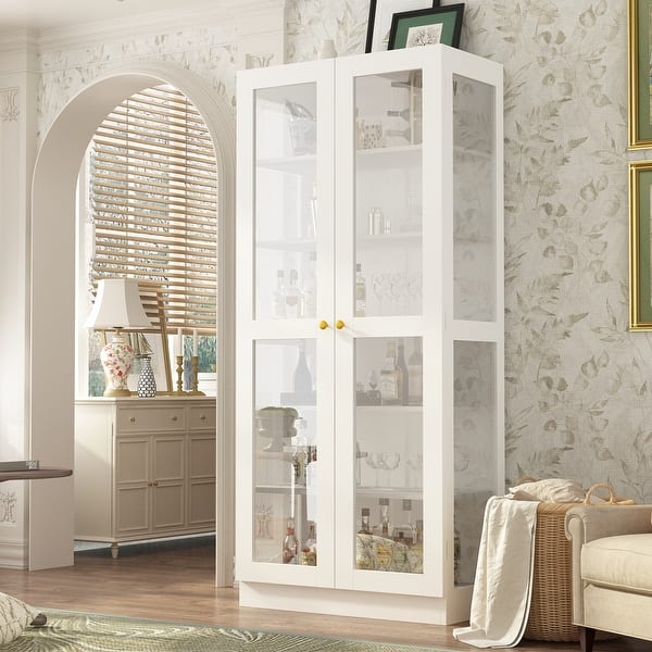 Glass Cabinet White Display Curio Storage Cabinet with Glass Doors - 2Doors