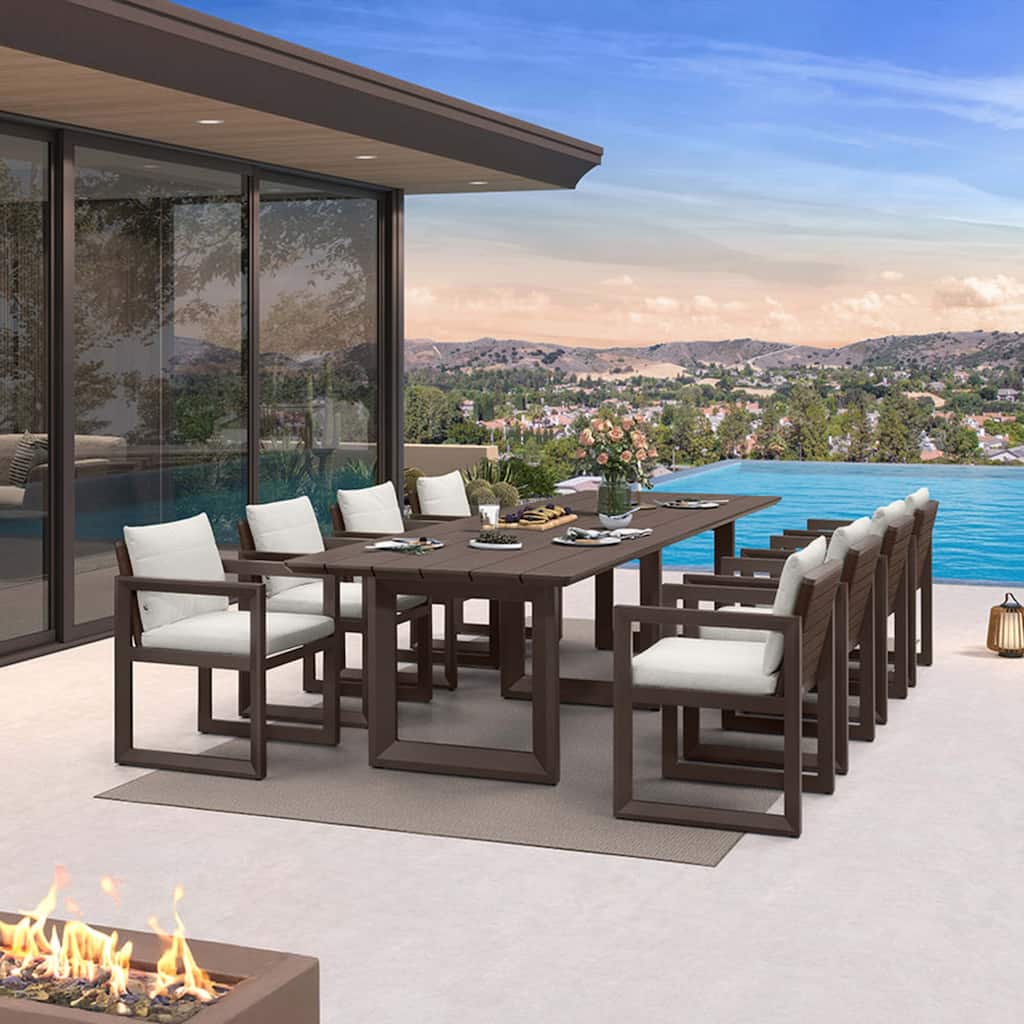 PURPLE LEAF Caesar Outdoor Dining Set Aluminum Luxury Patio Furniture with Olifen Removable Thick Cushion and Pillow-Bronze