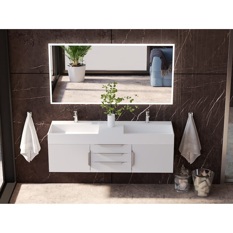 Amazon 60" Wall Mounted Bathroom Vanity Set w/ White Top