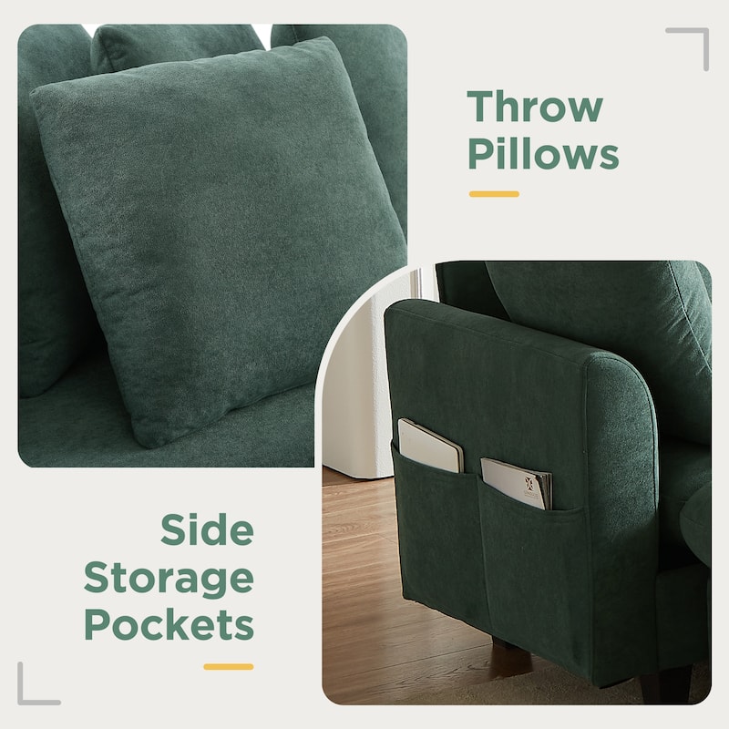 83" L-Shaped Sectional Sofa with Storage Seats Movable Ottoman Curved Armrests Chenille Couch with 6 Pillows