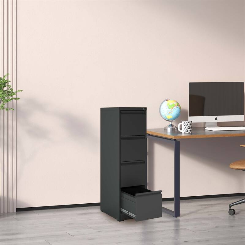 4 Drawer Metal Vertical File Cabinet w/Lock Office Home File Cabinet - Black