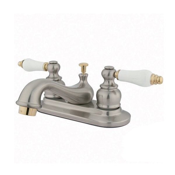 Kingston Brass GKB60.B Restoration 1.2 GPM Centerset Bathroom Faucet with Brass Pop-Up Drain Assembly and Porcelain Handles