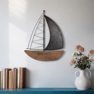 Sagebrook Home Coastal 19" Metal Boat Wall Decor Nautical Brown and Charcoal Gray
