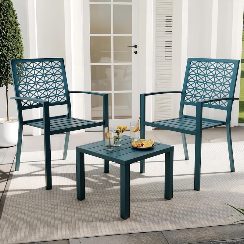 3-Piece Outdoor Bistro Set,Patio Furniture Set with 2 Decorative Iron Chairs and Square Coffee Table
