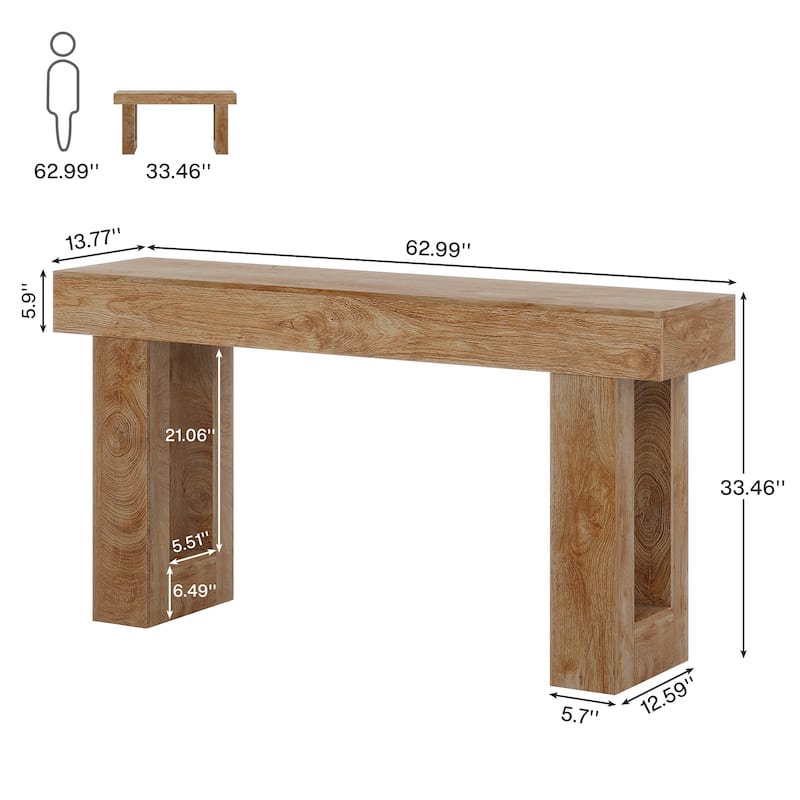 63-Inch Farmhouse Wooden Sofa Console Entryway Table for Living Room