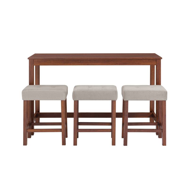 59" Counter Height Bar Table Set with Power Outlet, Industrial Breakfast Table with 3 Stools, 4 Piece Bar Table and Chairs Set