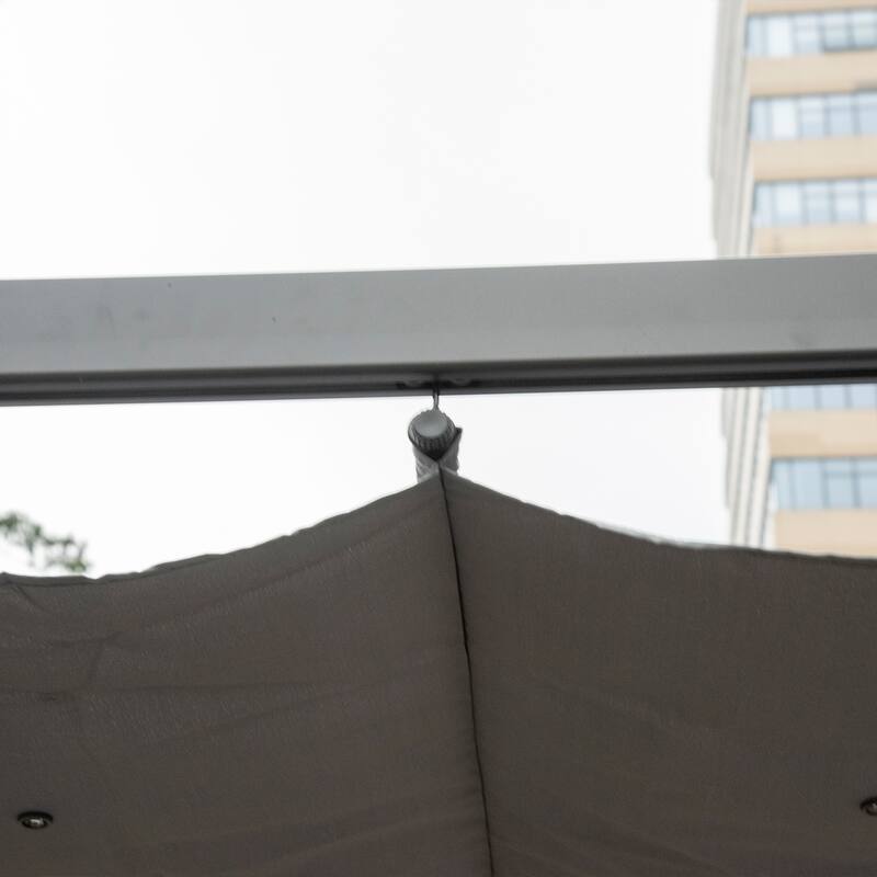 Grey Aluminum Polyester Outdoor Pergola Gazebo with Sliding Canopy - 99.25" L x 96" W x 87.75" H