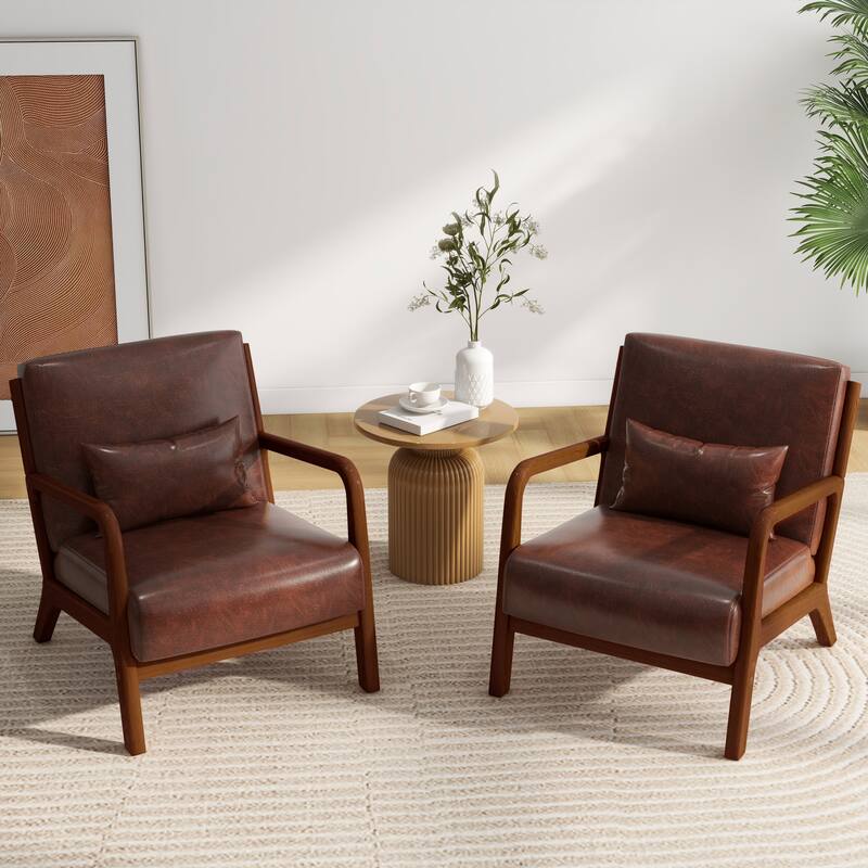 2 Set Mid Century ModernUpholstered Accent Chairs Armchair with Pillow