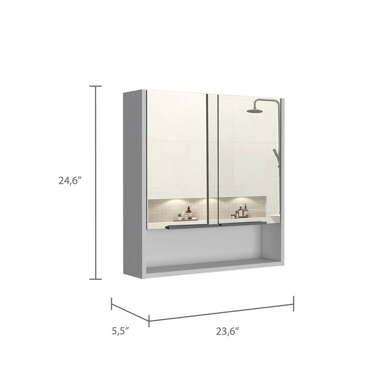 Rectangle Medicine Cabinet with Mirror, Two Doors, 4 Interior Shelves, White Finish, Perfect for Bathroom Storage