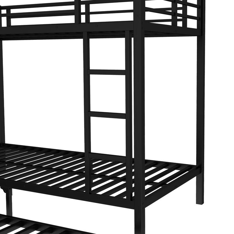 Roomfitters Twin/Full Metal Bunk Bed with Twin Trundle, Space-Saving Design for Teens & Adults, Black
