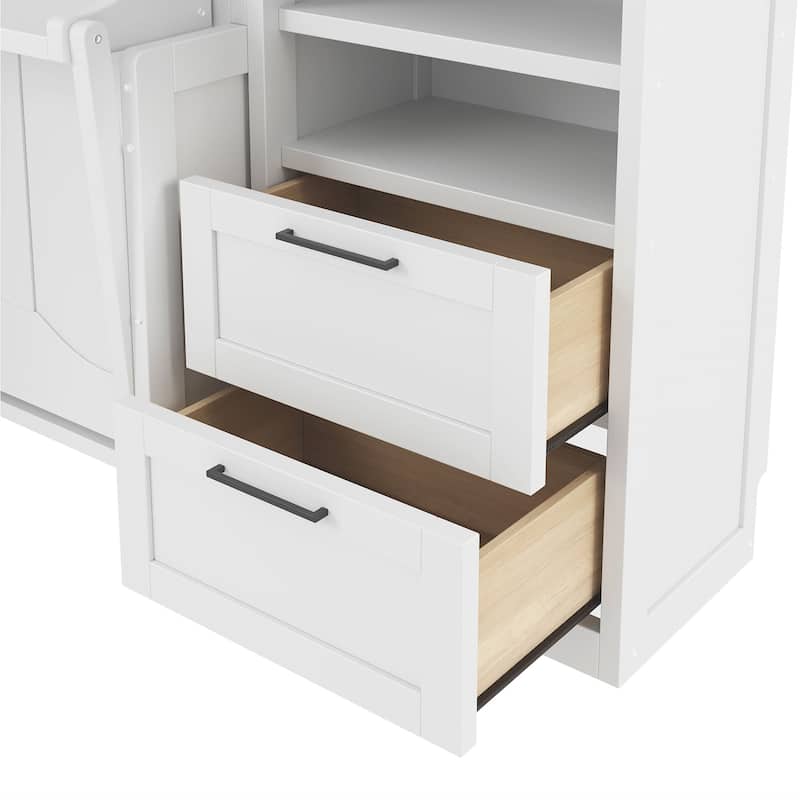 Full/Queen Size Horizontal Murphy Bed with Integrated Storage, Wood Wall Murphy Bed Frame with Closet, Drawers and Shelves