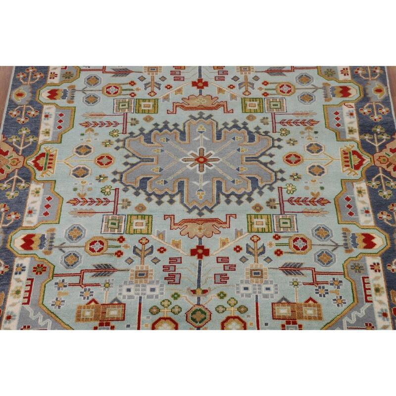 Light Blue Kazak Oriental Area Rug Handmade Wool Carpet - 7'10"x 9'10"