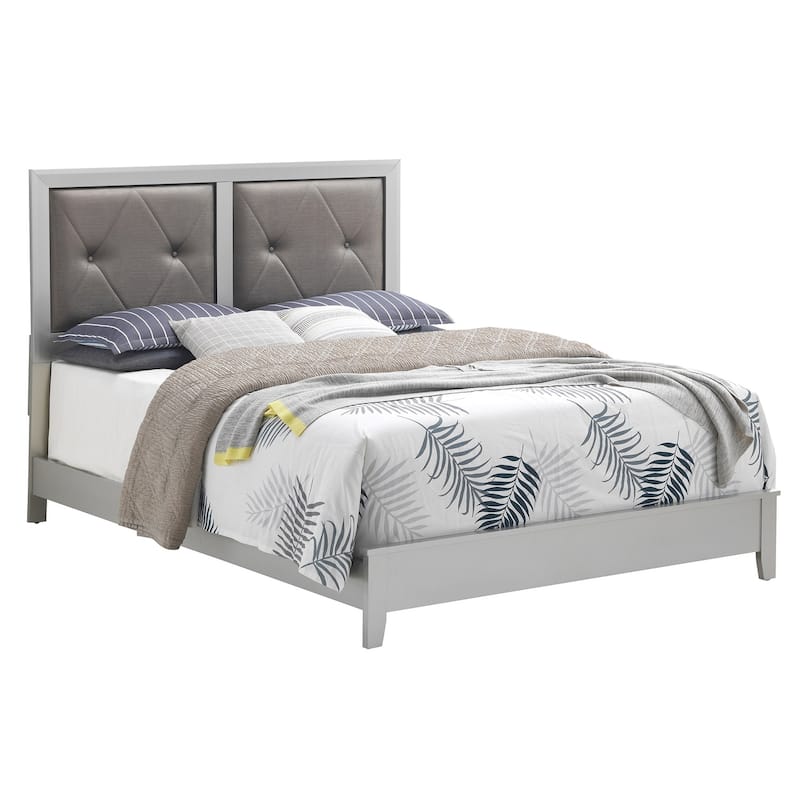 Tufted Upholstered Full Panel Bed - 80" - Silver and Gray